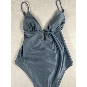 H&M Swimsuit Womens Small Blue One Piece Triangle Keyhole Adjustable Straps‎